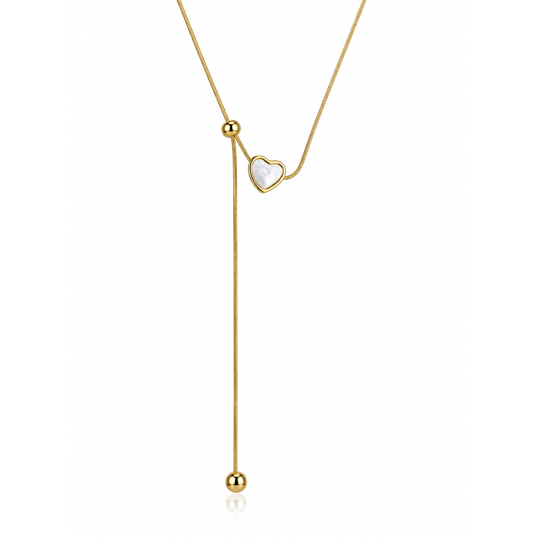 Gold Adjustable Heart Pearl Drop Necklace with Elegant Sliding Chain for Women