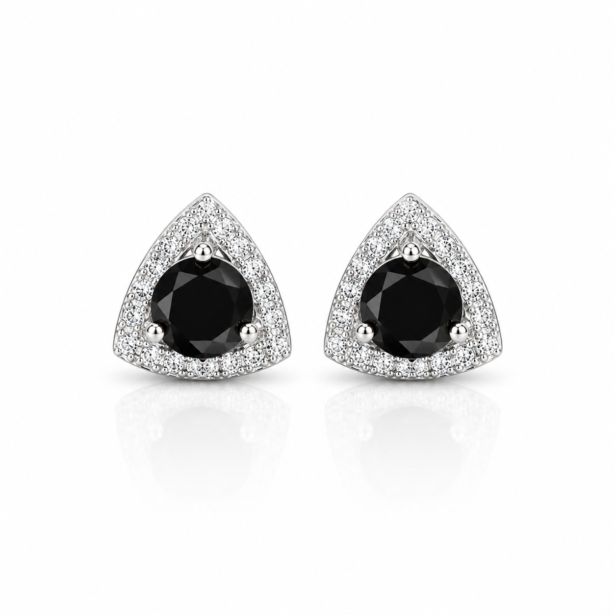 Black Triangle Halo Stud Earrings