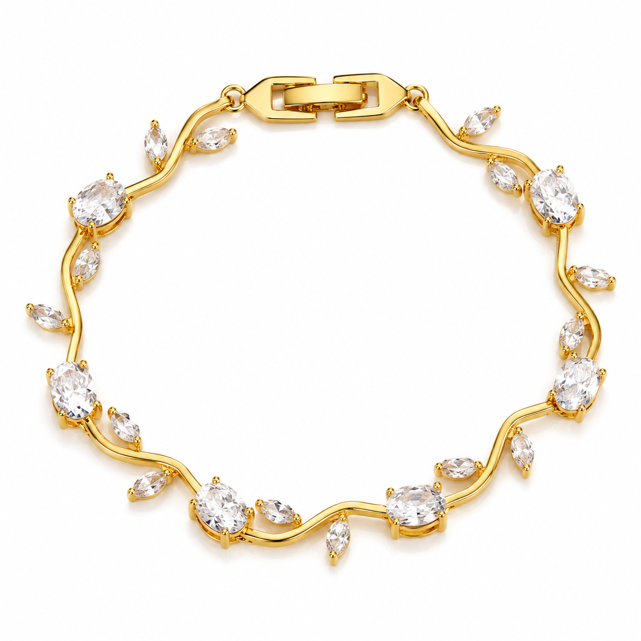 Tulip Light Gold Floral Gemstone Bracelet - Crystal