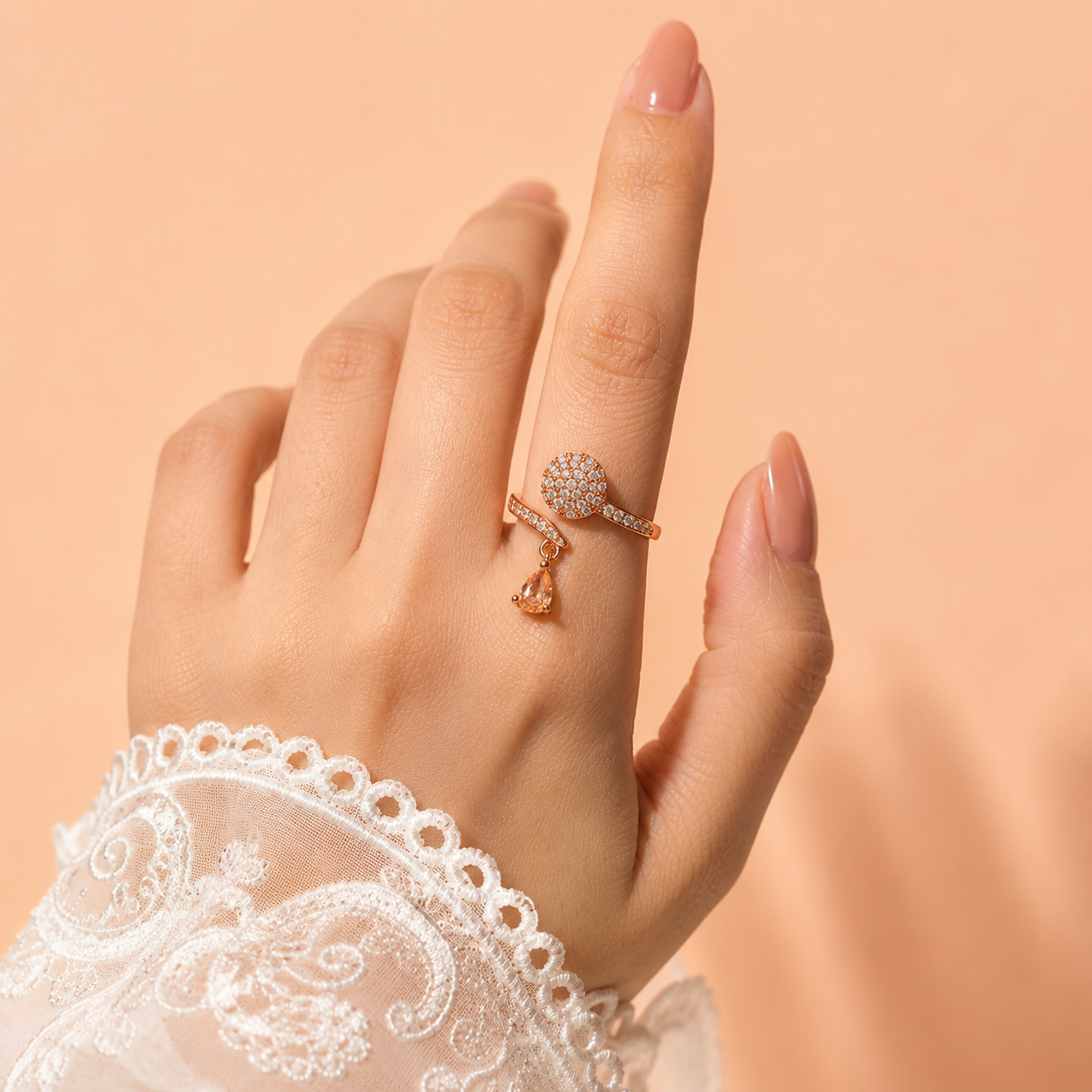 Rose Gold Teardrop Adjustable Ring