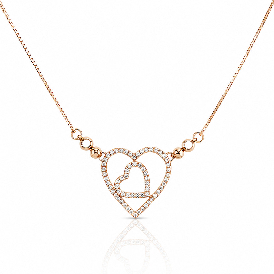 Rose Gold Double Heart Crystal Necklace with Sparkling Crystal Accents for Women