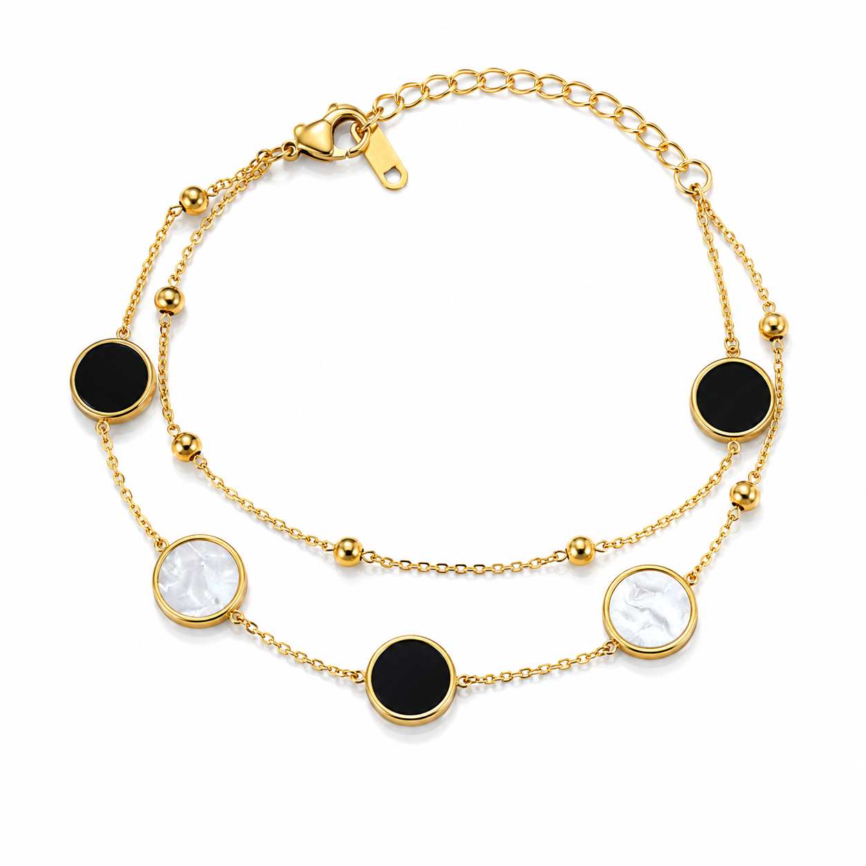 Dual Tone Circle Charm Layered Bracelet