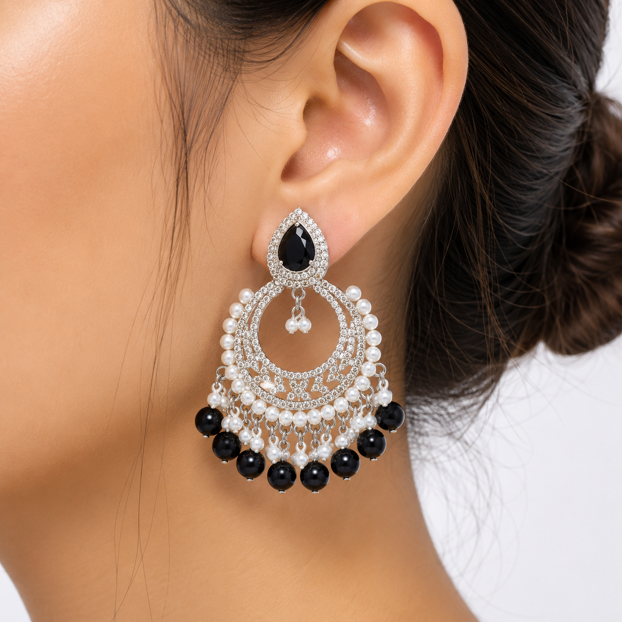 Black Pearl Statement Jhumka Earrings