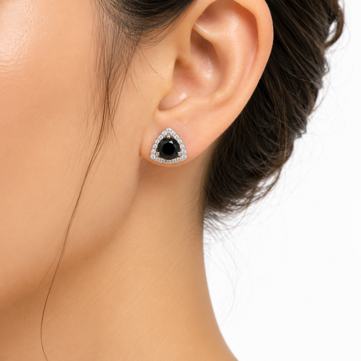 Black Triangle Halo Stud Earrings