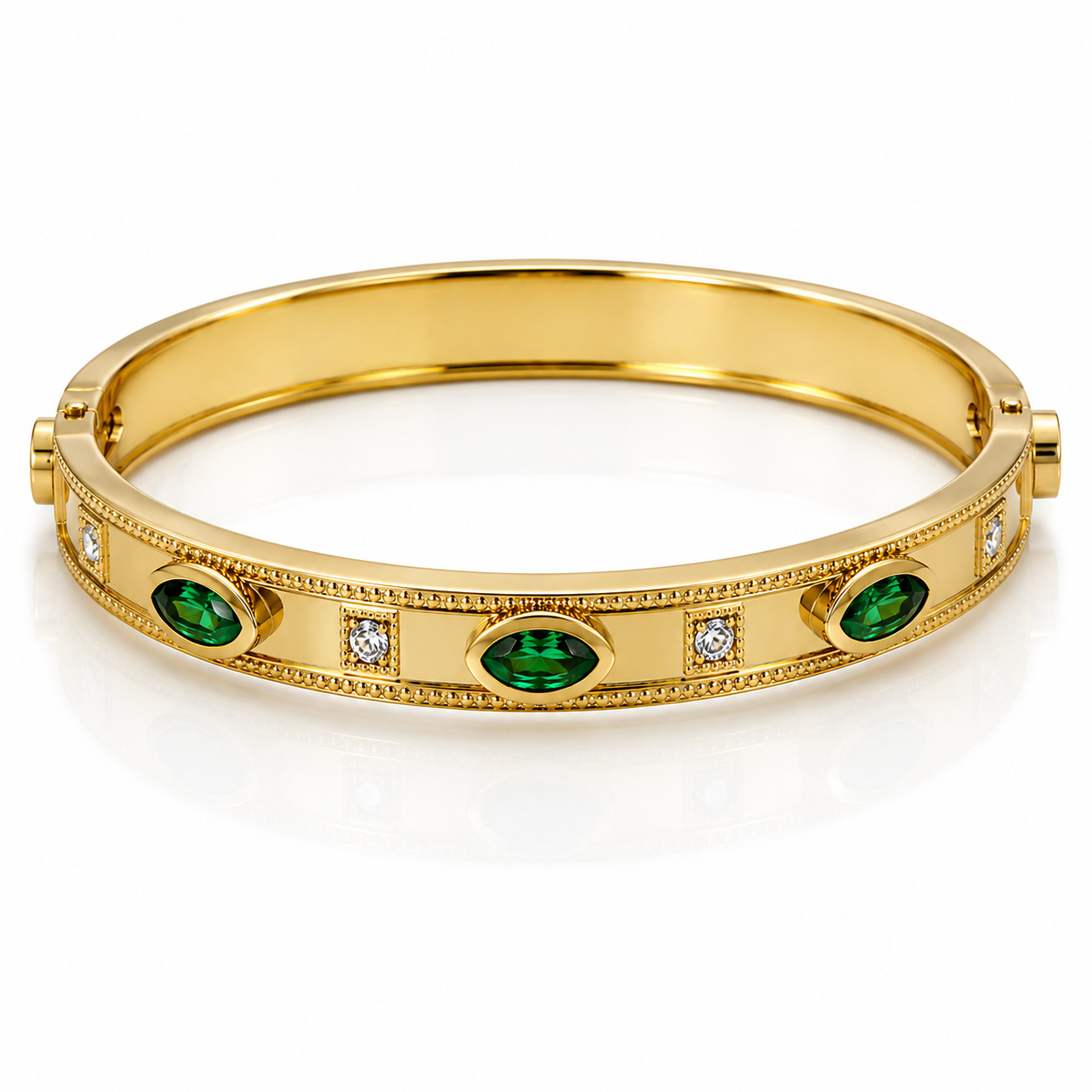 Emerald Elegance Gold Crystal Bangle Bracelet
