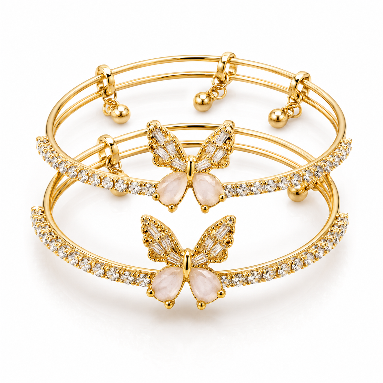 Golden Butterfly Crystal Adjustable Bracelet Set (Pack of 2)