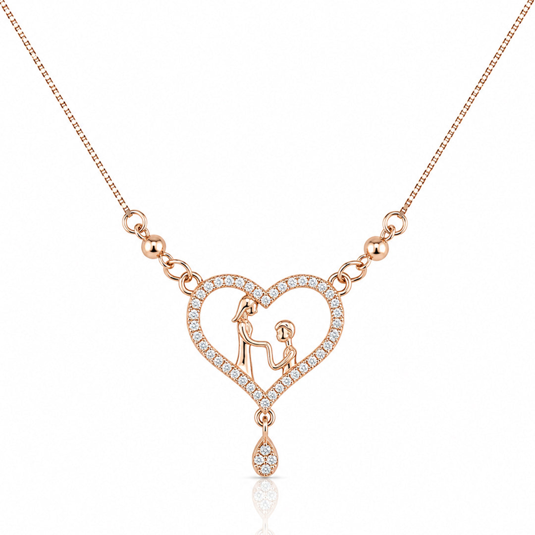 Rose Gold Forever Love Heart Necklace with Crystal Heart, Couple Silhouette and Teardrop Crystal for Women