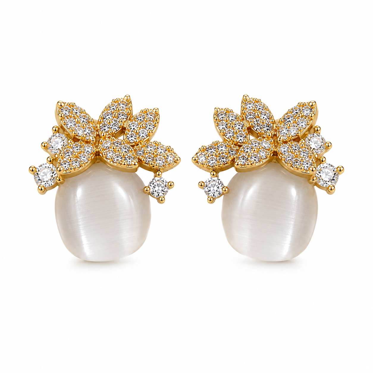 Gold Floral Pearl Stud Earrings