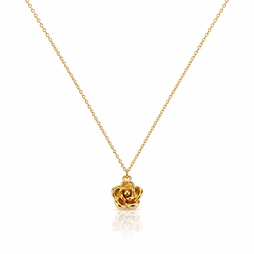 Gold Rose Blossom Pendant Necklace with Delicate Chain