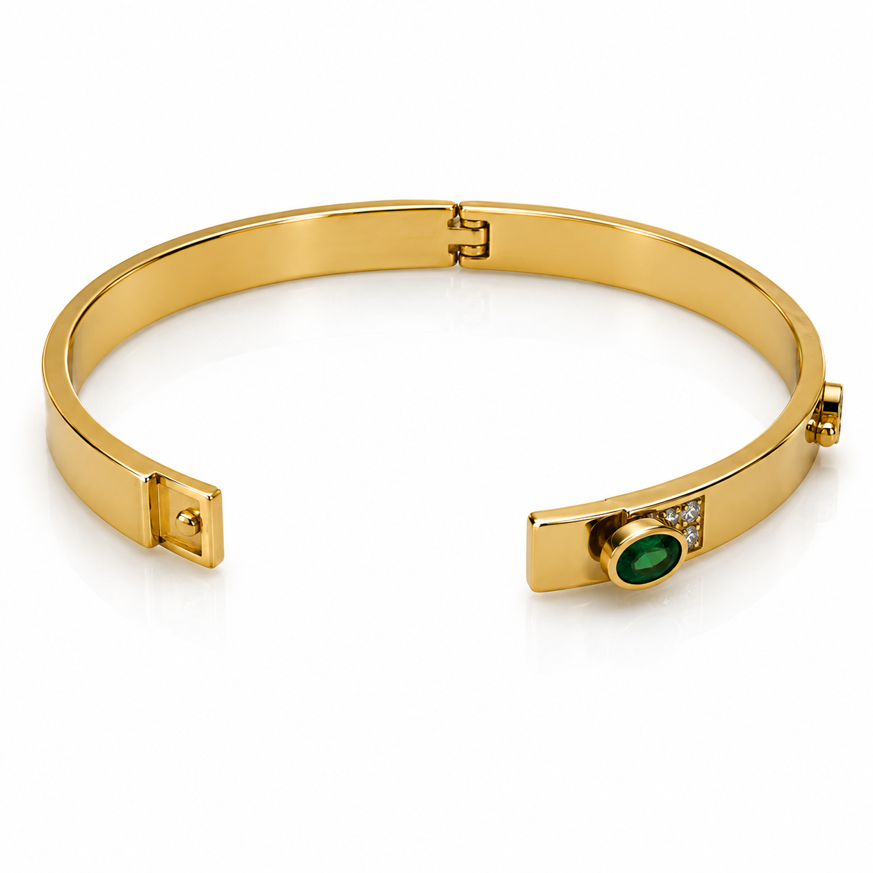 Emerald Elegance Gold Crystal Bangle Bracelet