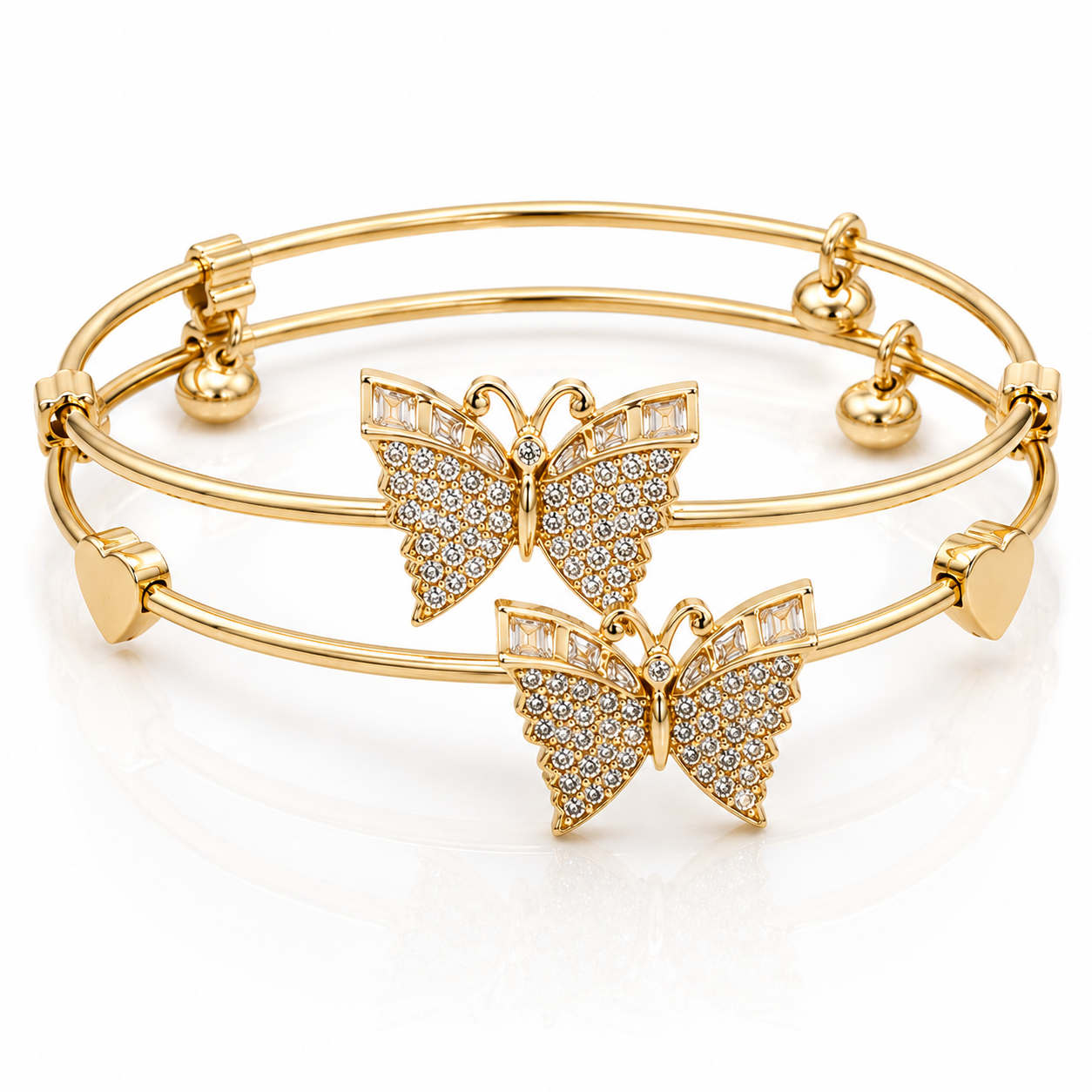 Golden Butterfly Adjustable Bracelet Set (Set of 2)