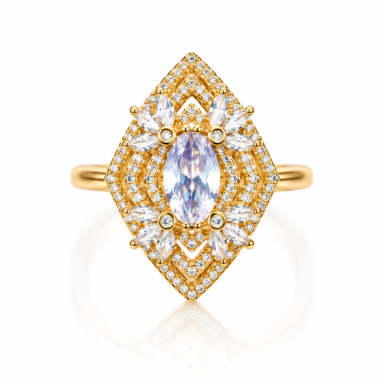 Golden Celestial Marquise Crystal Statement Ring