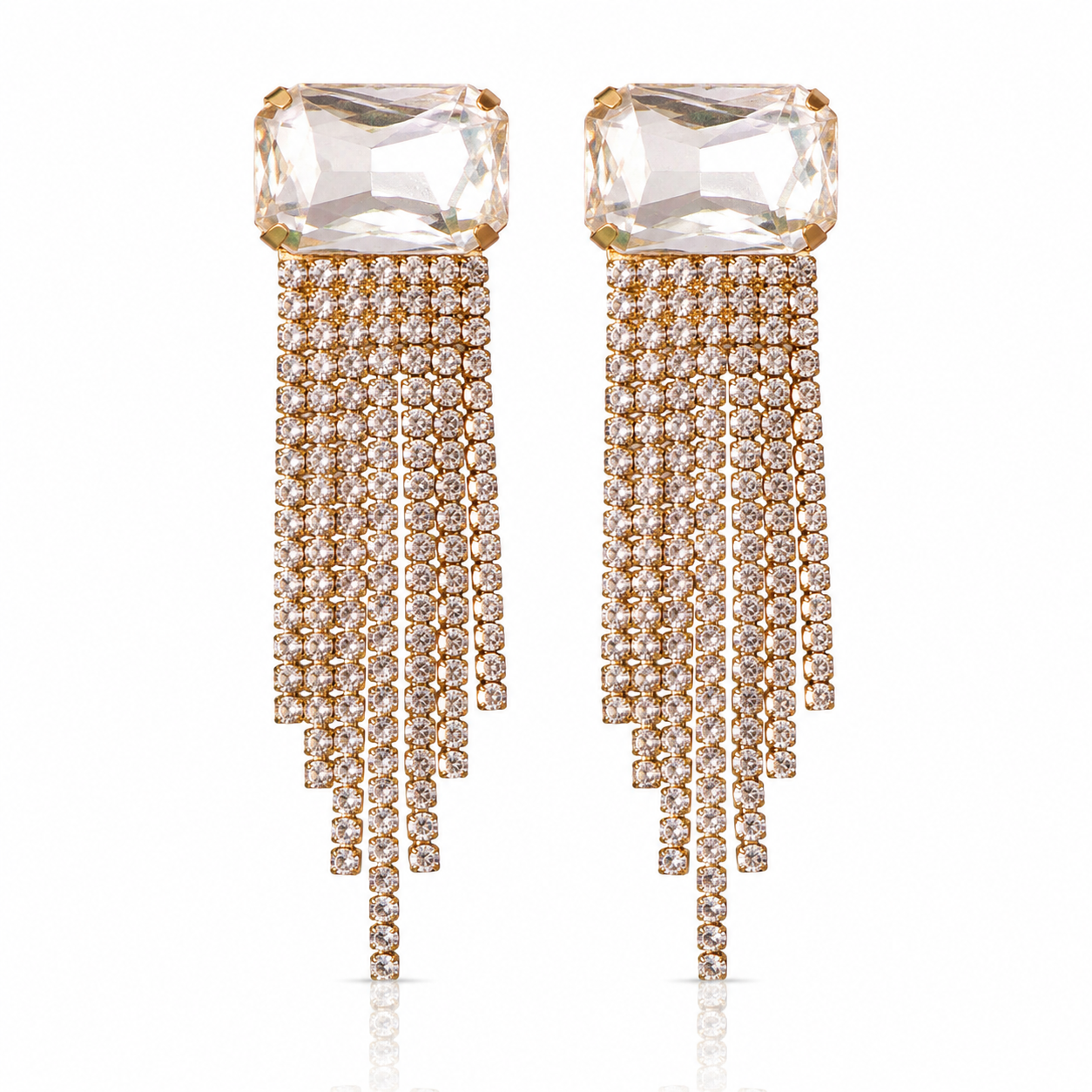 Golden Crystal Cascade Tassel Earrings