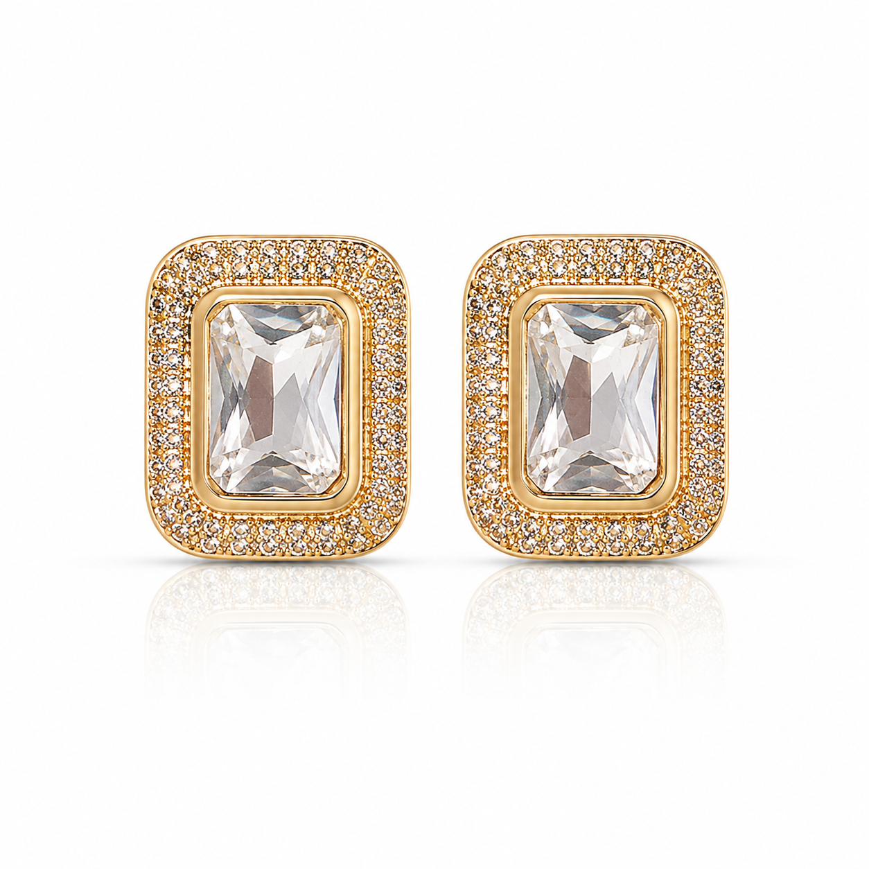 Golden Radiance Emerald Crystal Stud Earrings