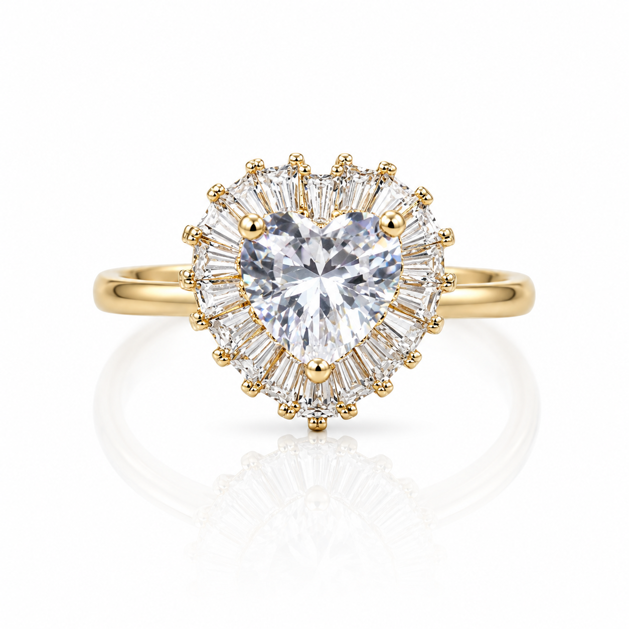 Golden Radiant Heart Crystal Ring