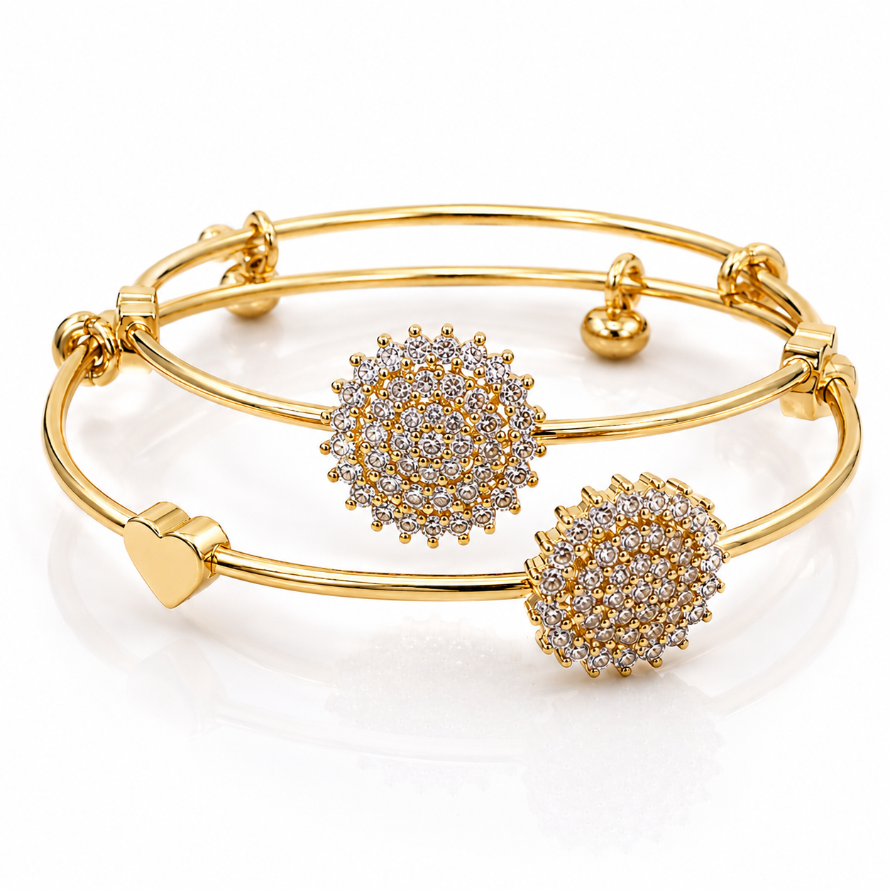 Golden Crystal Charm Adjustable Bracelet Set (Set of 2)