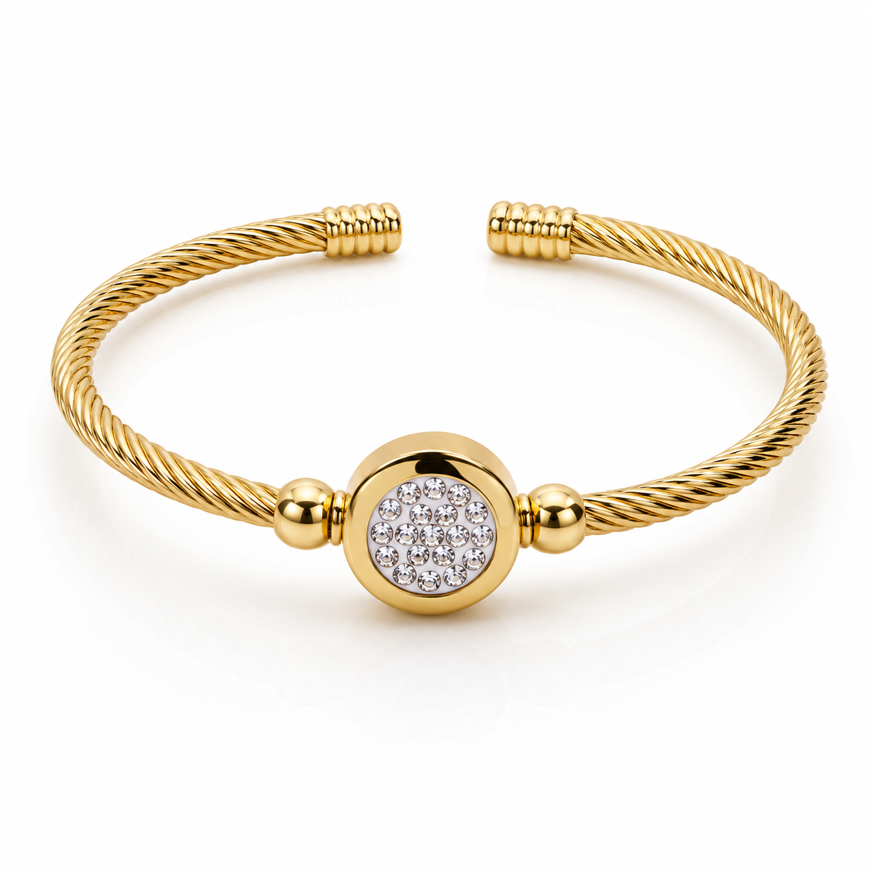 Golden Twisted Crystal Adjustable Cuff Bracelet