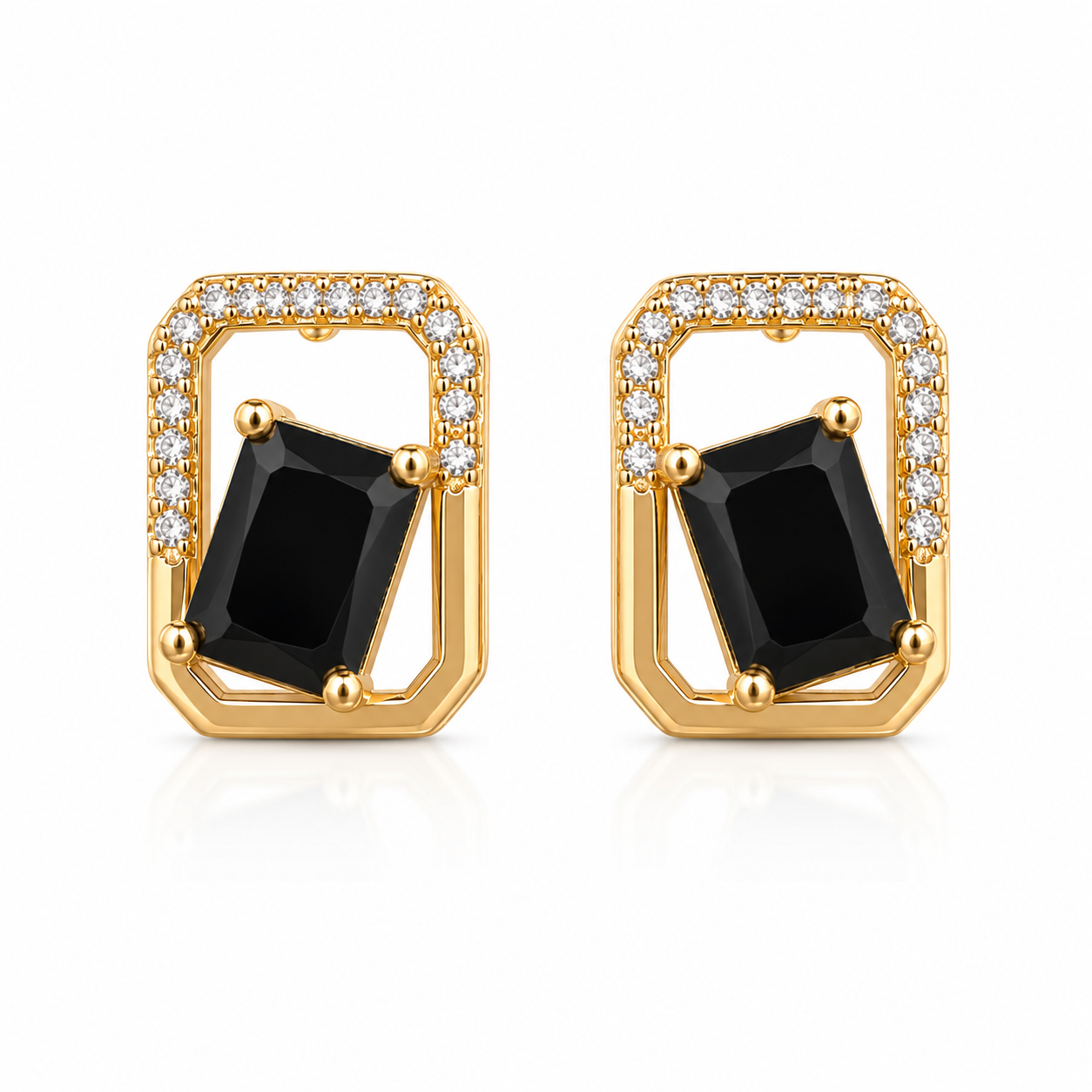 Light Gold Black Emerald Geometric Stud Earrings