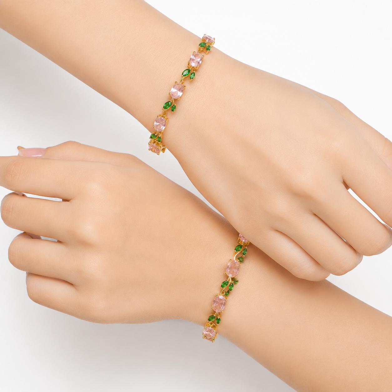 Tulip Light Gold Pink Floral Gemstone Bracelet