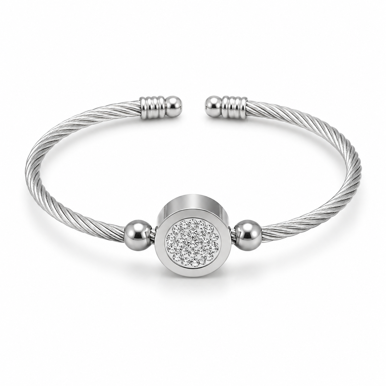 Silver Crystal Cable Cuff Bracelet