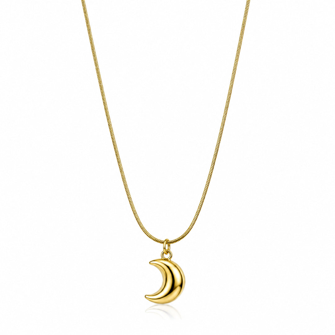 Gold Crescent Moon Charm Pendant Necklace with Delicate Chain