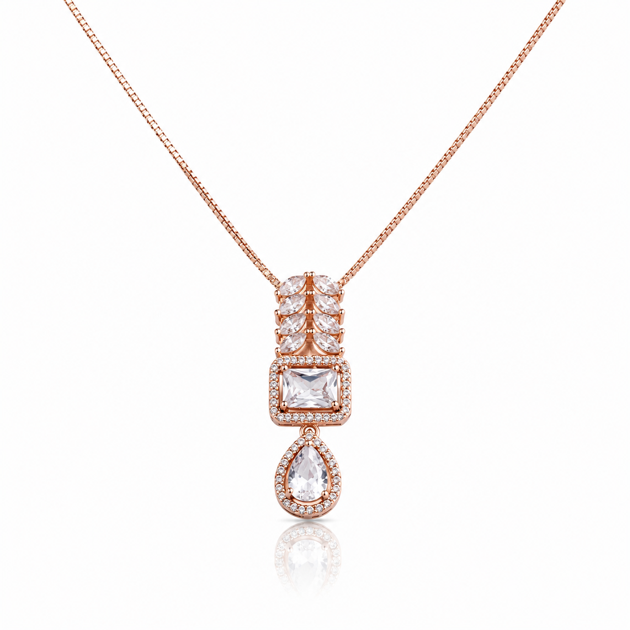 Rose Gold Crystal Drop Pendant Necklace