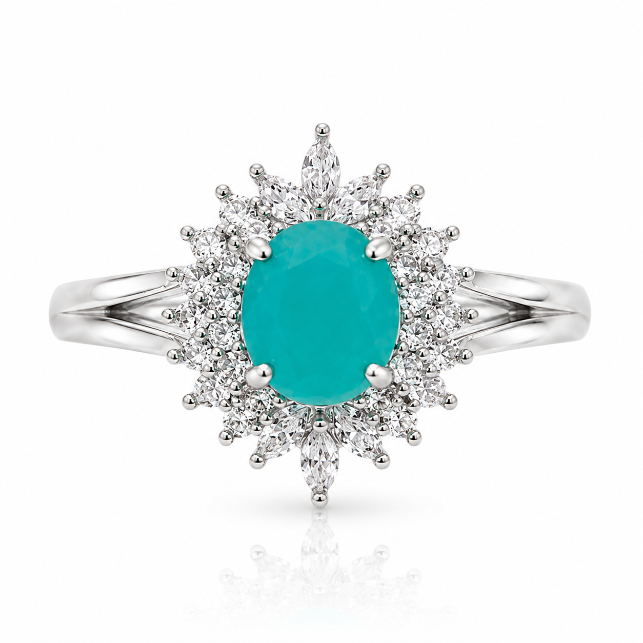 Silver Aqua Halo Crystal Statement Ring