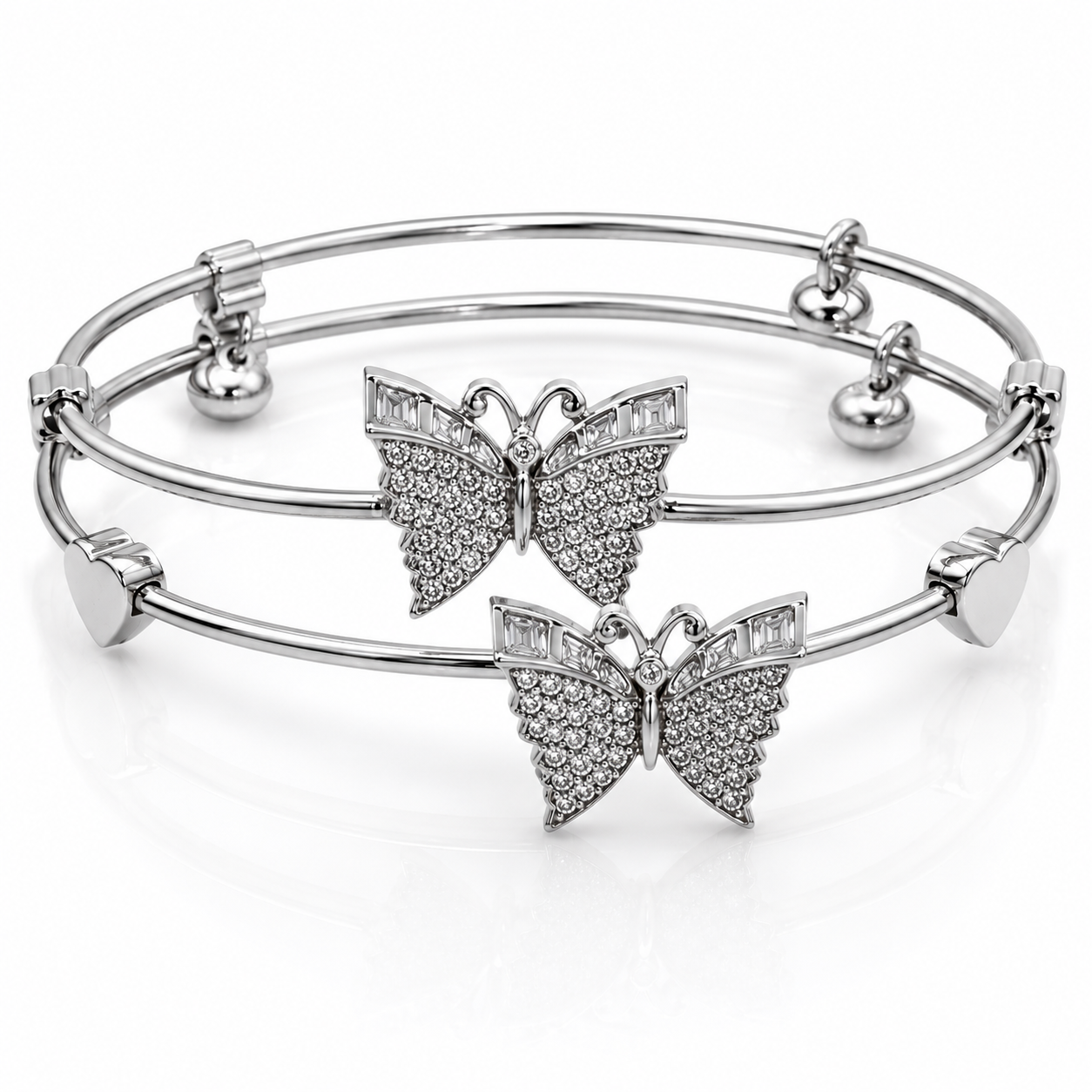 Silver Butterfly Adjustable Bracelet Set (Set of 2)