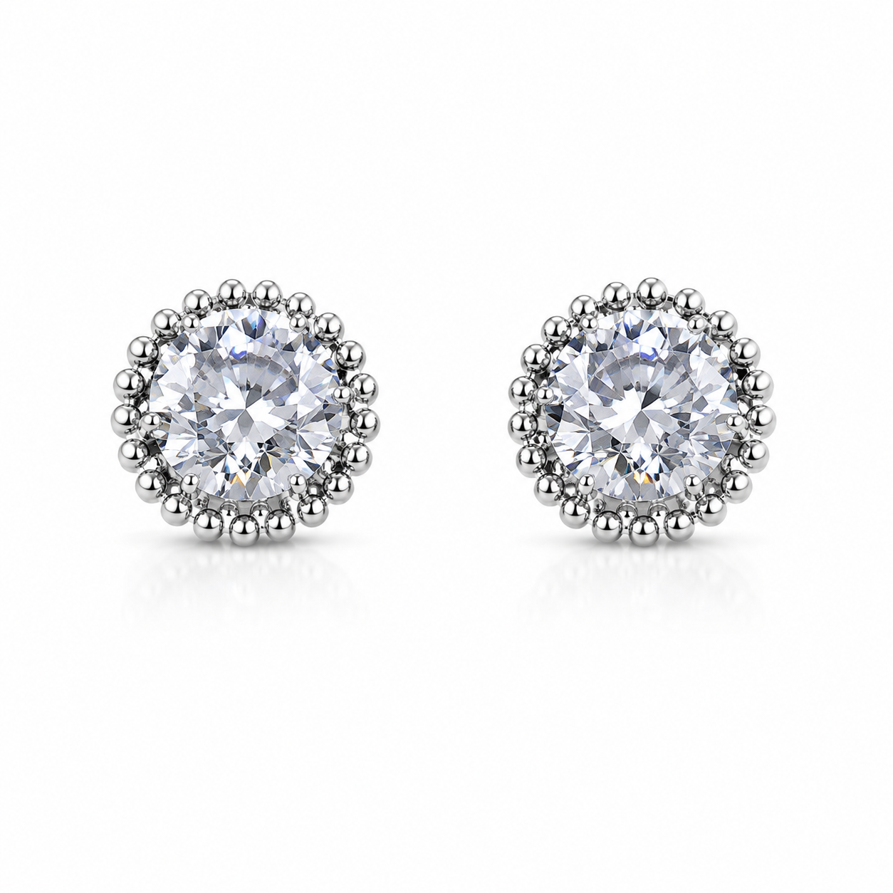Silver Classic Halo Stud Earrings