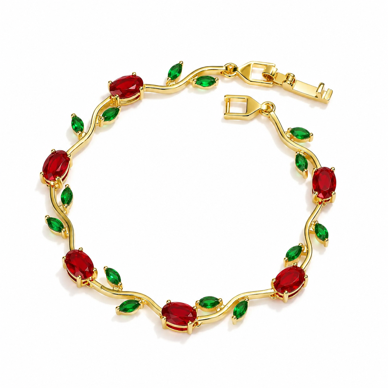 Ruby Tulip Light Gold Floral Gemstone Bracelet