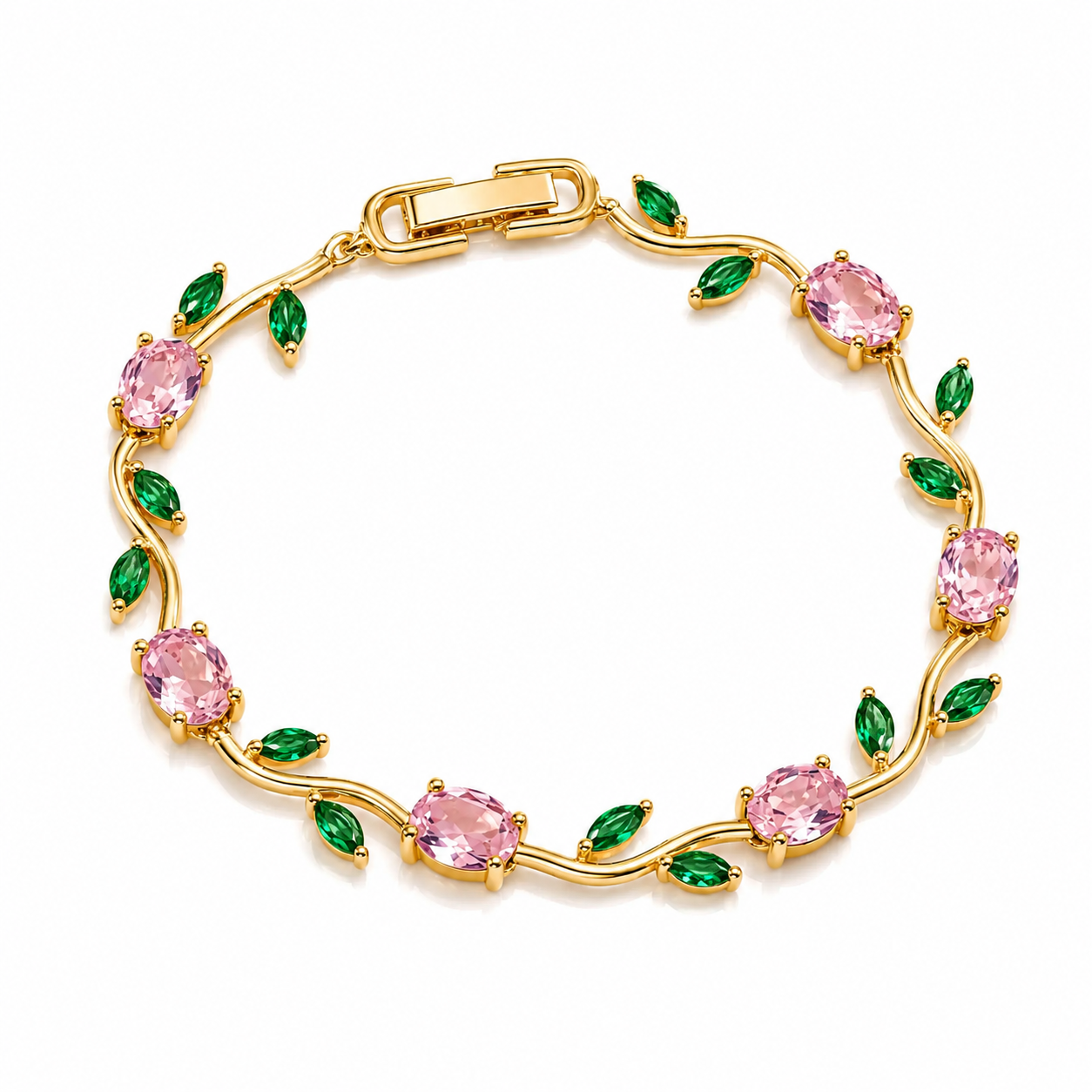 Tulip Light Gold Pink Floral Gemstone Bracelet