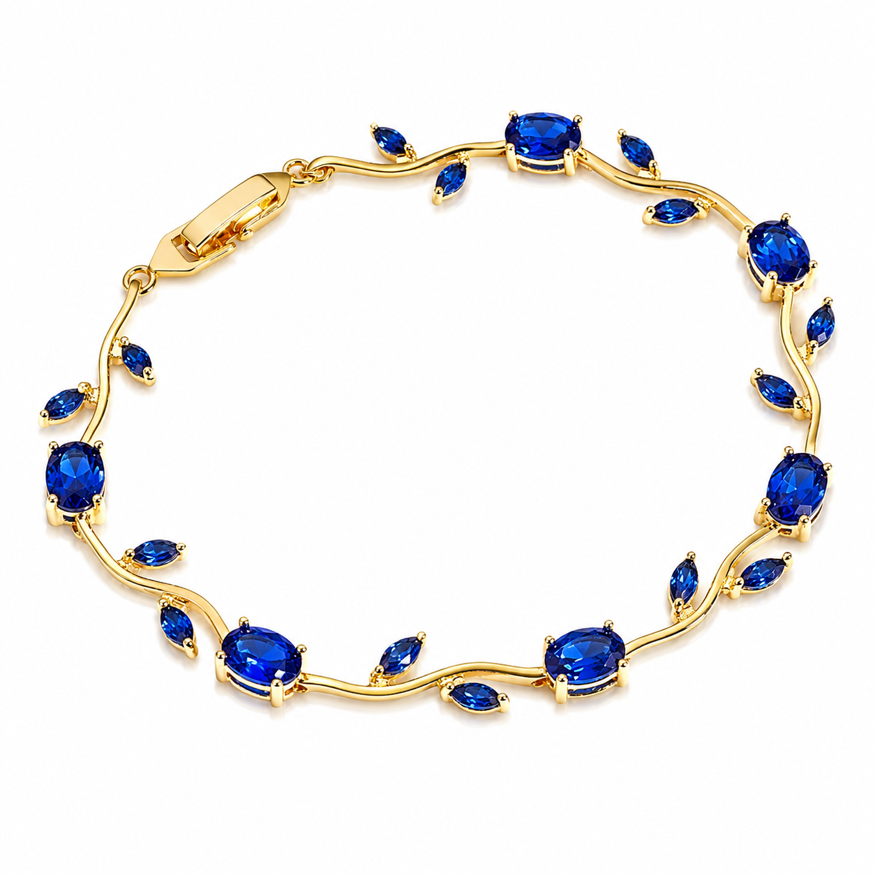 Tulip Light Gold Floral Gemstone Bracelet - Sapphire